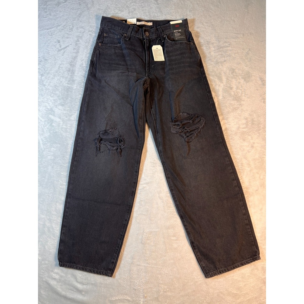 Levi's Baggy Dad Women's Jeans 27 X 30 Stone Gray Distressed Ripped Mid Rise NWT